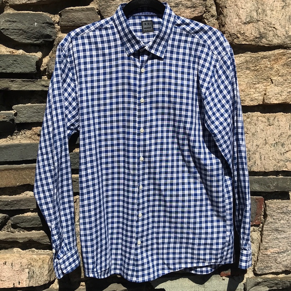Ike Behar Blue & White Check Button Down Cotton 20